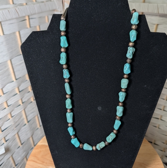 Chinese Turquoise Knuckle Bone Bead Necklace 42g - Picture 2 of 8